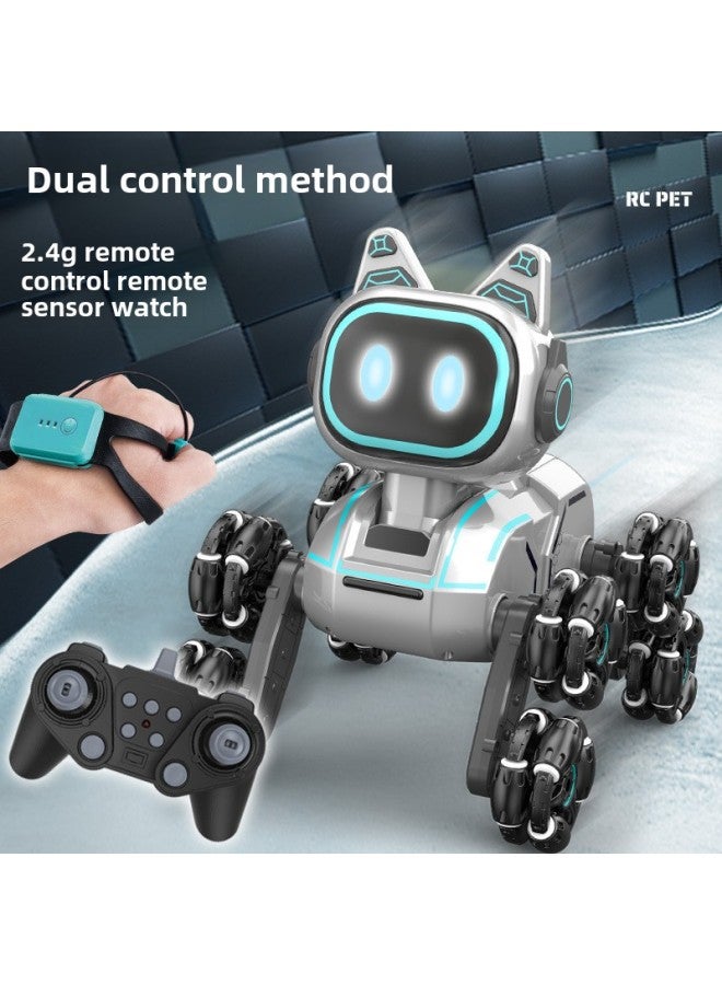 لعبة كلب ميكانيكية ذكية بثمانية عجلات للأطفال، روبوت للتحكم عن بعد، كلب كهربائي، روبوت كهربائي للتحكم عن بعد، سيارة إلكترونية للحيوانات الأليفة، اللون: كلب حيلة ذو ثماني عجلات، أزرق - Image 2