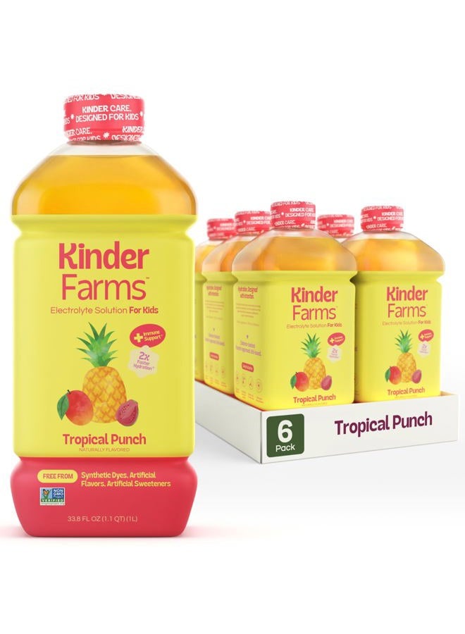 Kinderlyte KinderFarms Electrolyte Solution for Kids and Adults - Hydration Drink, Tropical Punch, (33.8 fl oz, 6 Pack), No Artificial Sweeteners or Flavors, No Synthetic Dyes, Vegan, Non-GMO, Gluten-Free - Image 1