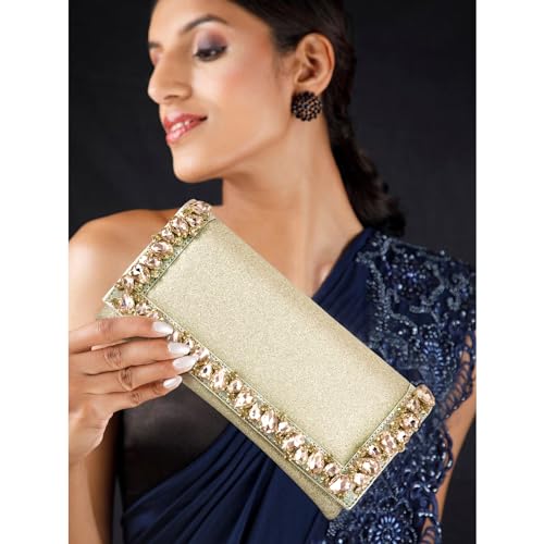 Peora Silver & Golden Bridal Clutch Combo Handbags Gift for Women - Image 3