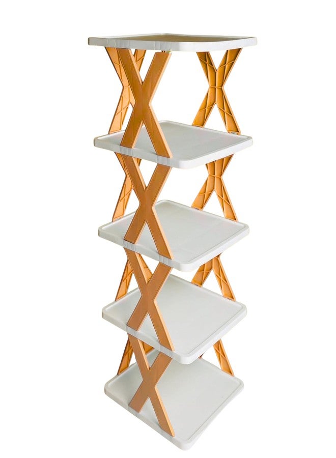 Drumstone 𝓓rumstone (𝟑 𝐘𝐄𝐀𝐑 𝐖𝐀𝐑𝐑𝐀𝐍𝐓𝐘) 5-Tier Modern X-Frame Wall Shelf – Decorative Display Unit with Strong Support, Foldable Plastic Storage Rack for Shoes, Books, Kitchen & Bathroom Use - Image 1
