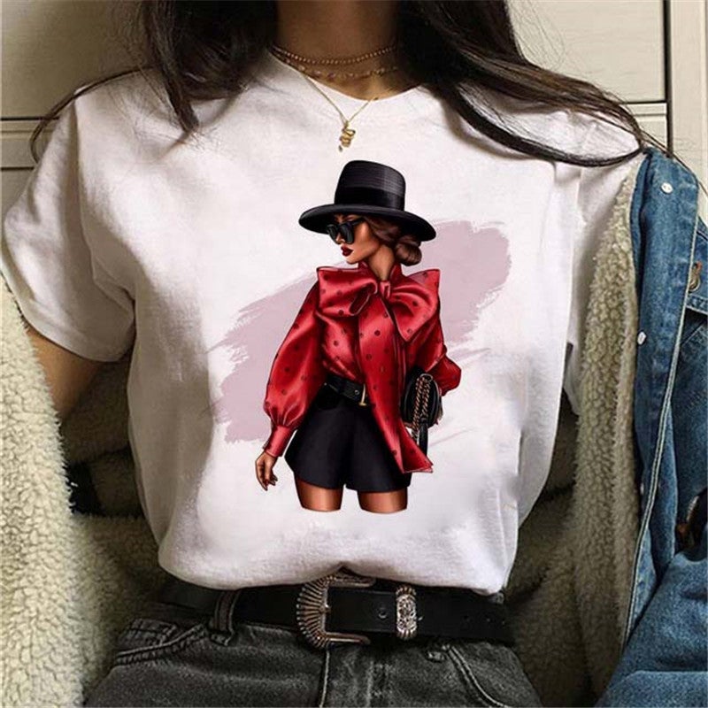 [Same day] cross-border supply of T-shirt printed T-shirt women's short-sleeved women's clothing - Image 1