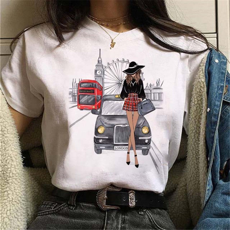 [Same day] cross-border supply of T-shirt printed T-shirt women's short-sleeved women's clothing - Image 4