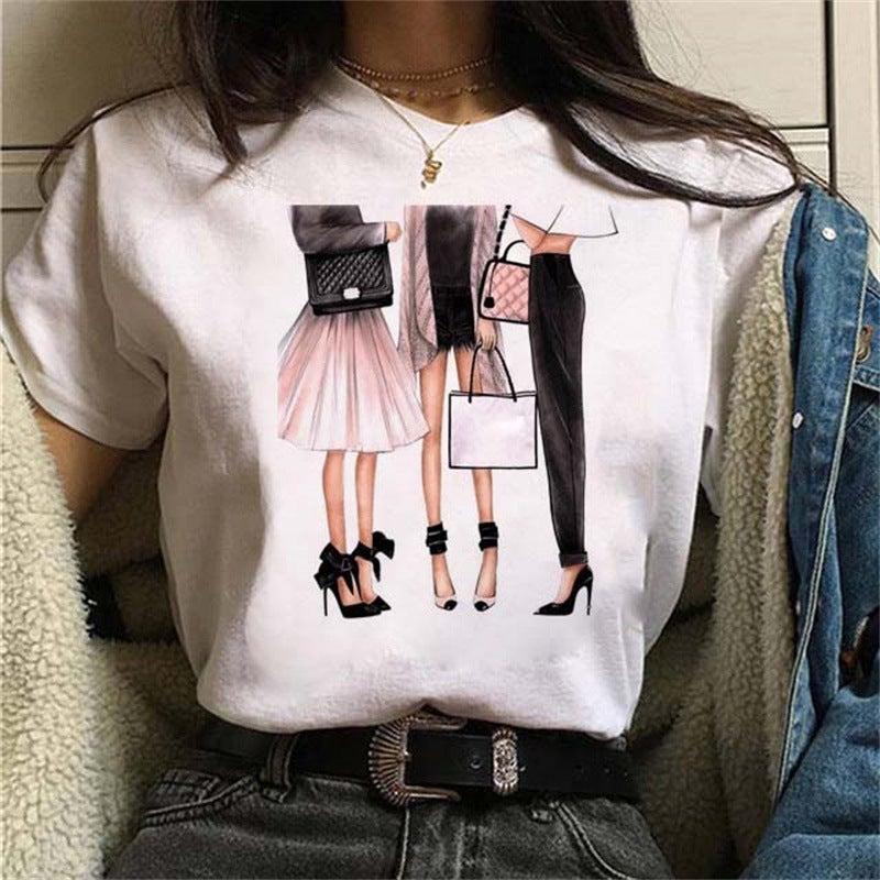 [Same day] cross-border supply of T-shirt printed T-shirt women's short-sleeved women's clothing - Image 5