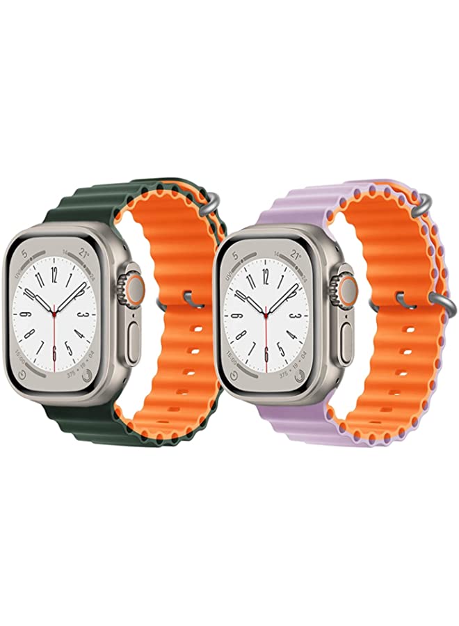 IAF Silicone Ocean Band Strap for Apple Watch Ultra 8 49mm Green/Orange Double Side Strap with Pink/Orange Double Side Strap Set of 2