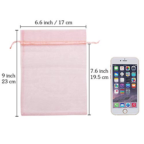 HRX Package 100pcs Blush Pink Organza Bags Large, 6 x 9 inch Drawstring Gift Pouches Mesh Party Favor Bags for Christmas Wedding Baby Shower - Image 2