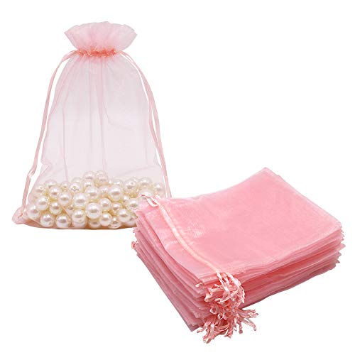 HRX Package 100pcs Blush Pink Organza Bags Large, 6 x 9 inch Drawstring Gift Pouches Mesh Party Favor Bags for Christmas Wedding Baby Shower - Image 1