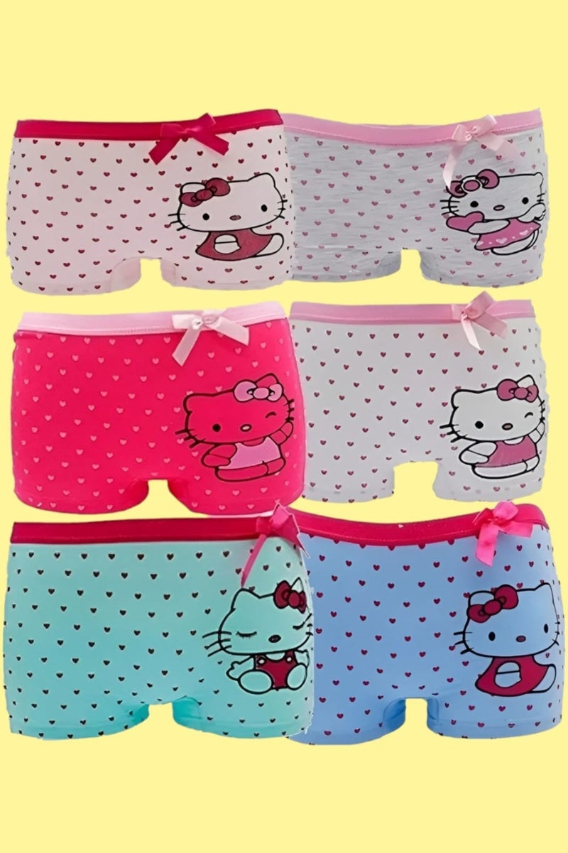 Tezzgelsin Girl's Mixed Patterned Cotton Flexible Lycra Boxer 6 Pieces 