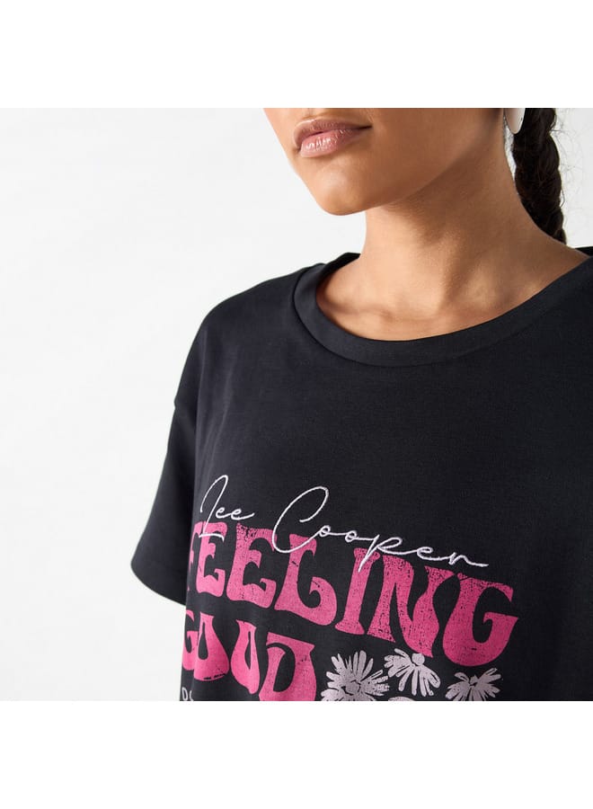 Lee Cooper Lee Cooper Printed Round Neck T-shirt with Short Sleeves - Image 4