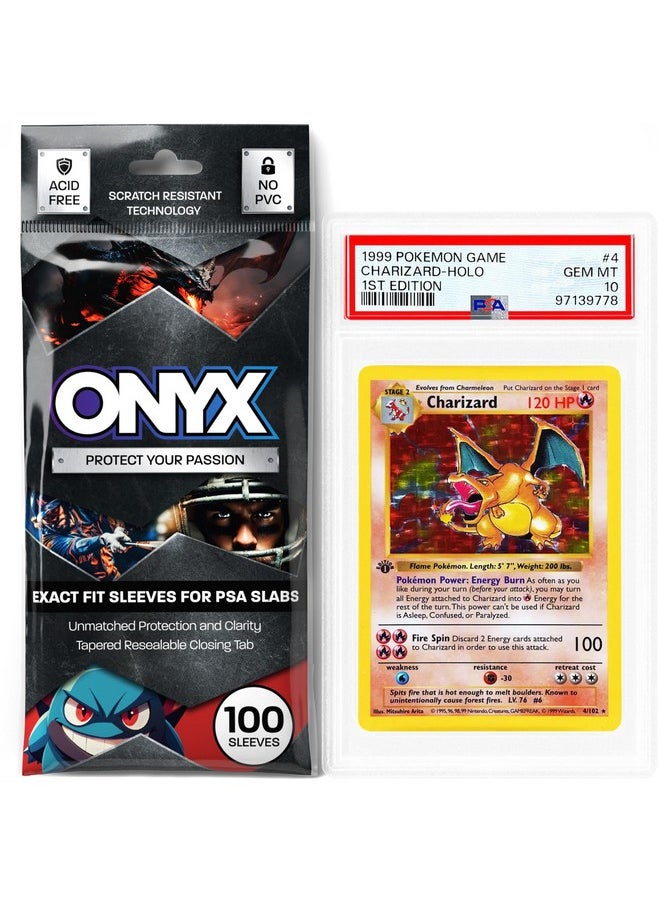Onyx ONYX PSA Slab Sleeves - Graded Card Sleeves, PSA Perfect Fit Clear Cards Sleeves, Card Protector Sleeves, Exact Fit Plastic Trading Bags, Cover Guard Saver Holder Sleeve Grading Baseball, Sports, MTG  - Image 1