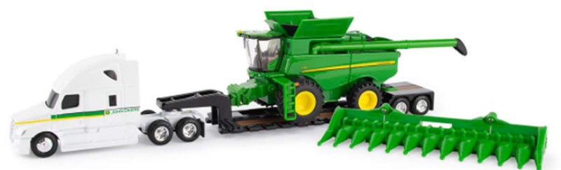 John Deere S780 Combine with Freightliner and Lowboy Trailer 164 Scale - Image 3