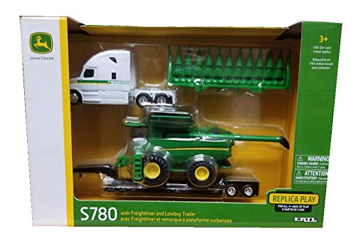 John Deere S780 Combine with Freightliner and Lowboy Trailer 164 Scale - Image 5