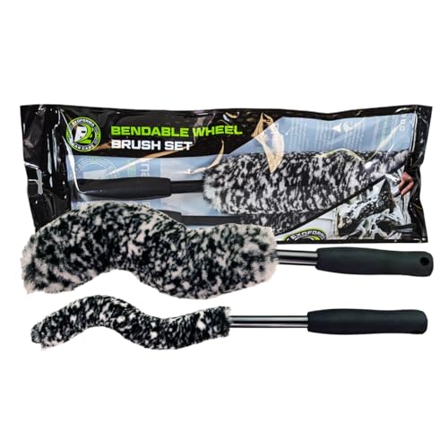 ExoForma Bendable Brush Set - Unique Adjustable 2-Piece Wheel Brush Set Cleans Behind Wheels - Tough Yet Gentle Wool Fiber + No-Scratch Rubber Tip Safe for All Wheel Types - Comfy Ergonomic Grip - Image 1