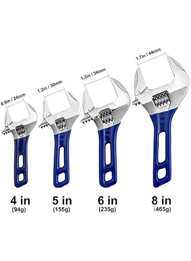 Large Opening Adjustable Wrench Spanner with Short Handle 4'' 5'' 6'' 8(4''+5''+6''+8, blue)  - Image 2