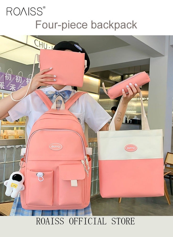 roaiss 4 Pcs Letter Graphic Colorblock Backpack Set Sweet Large Capacity School Bag Bookbag Shoulder Totes Pencil Case for Kids Girls Middle School Students Pink/White Travel Daypack Lunchbox Bookbag  - Image 2