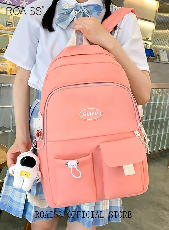 roaiss 4 Pcs Letter Graphic Colorblock Backpack Set Sweet Large Capacity School Bag Bookbag Shoulder Totes Pencil Case for Kids Girls Middle School Students Pink/White Travel Daypack Lunchbox Bookbag  - Image 3