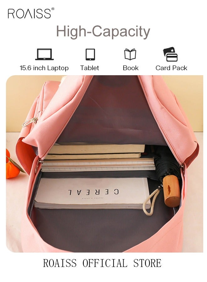 roaiss 4 Pcs Letter Graphic Colorblock Backpack Set Sweet Large Capacity School Bag Bookbag Shoulder Totes Pencil Case for Kids Girls Middle School Students Pink/White Travel Daypack Lunchbox Bookbag  - Image 5