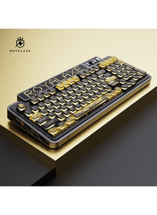 Royal Axe لوحة مفاتيح الألعاب اللاسلكية بلوتوث ثلاثية الوضعيات رويال آكس XL98 تنغ، لوحة مفاتيح ذات طابع التنين بأسلوب صيني، لوحة تحديد من ألياف الكربون بشاشة نقطية قابلة للتخصيص، مفتاح تي تي سي بلو دراجون - Image 5