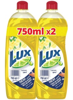 Lux LUX Dishwash Liquid, for sparkling clean dishes, Lemon, tough on grease, mild on hands, 2 x 750ml  - Image 1