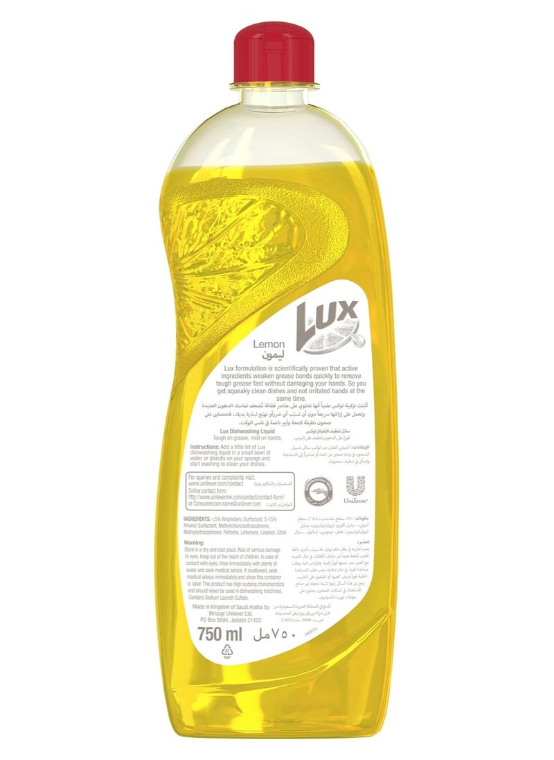 Lux LUX Dishwash Liquid, for sparkling clean dishes, Lemon, tough on grease, mild on hands, 2 x 750ml  - Image 2