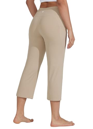 Willit Women's Yoga Capris Pants High Waist Leggings Crop Straight Leg Athletic Exercise Workout Capris Khaki M - Image 2