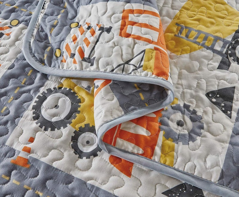 Linen Plus Bedspread Set Kids/Teens Construction Crane Vehicles Work Trucks Cement Tractor Concrete Mixer White Grey Yellow Orange Black New # Orange Crane (Full/Queen) - Image 4