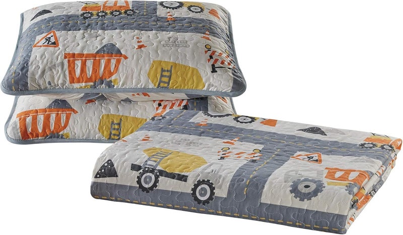 Linen Plus Bedspread Set Kids/Teens Construction Crane Vehicles Work Trucks Cement Tractor Concrete Mixer White Grey Yellow Orange Black New # Orange Crane (Full/Queen) - Image 5