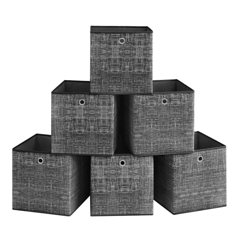 SONGMICS Storage Boxes Set of 6 NonWoven Fabric Boxes with Handles 33 x 33 x 33 cm Fit Cube Storage Unit for Shelves Foldable Clothes Organisers Heathered Black RFB033B01