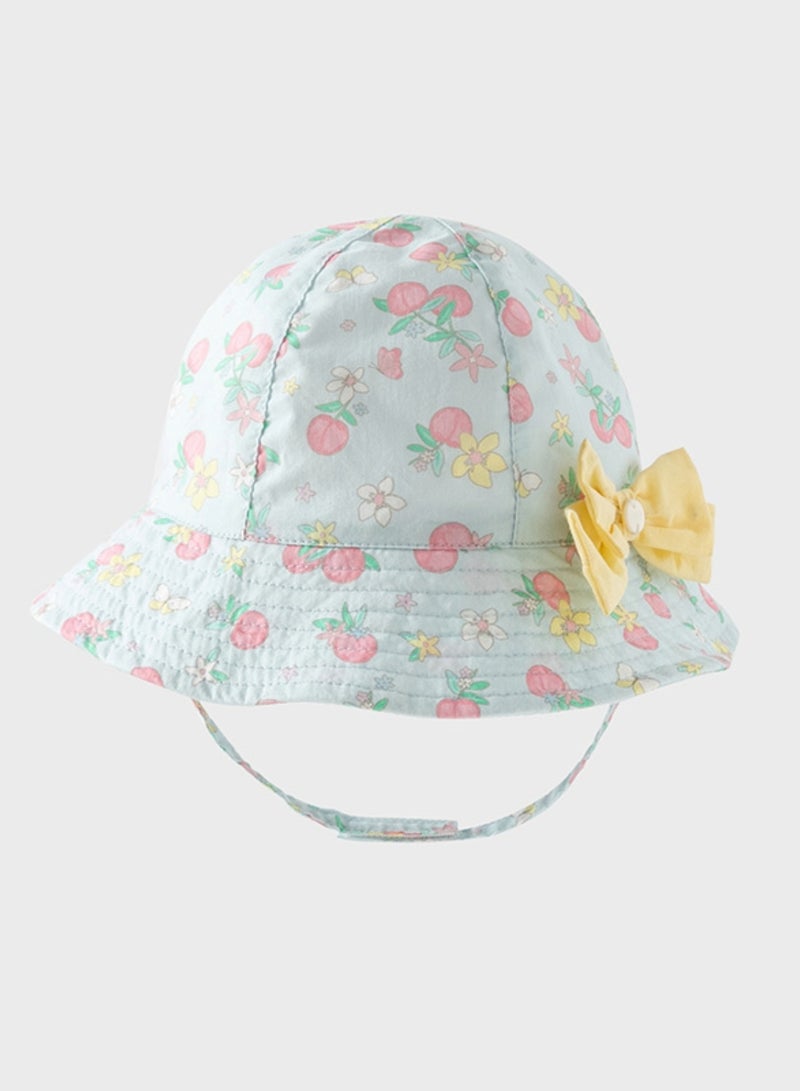 Dave & Bella Baby girl Cherry Print Cotton Sun hat with yellow bow  - Image 1