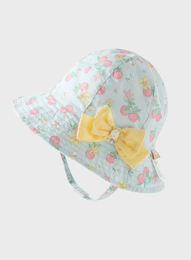 Dave & Bella Baby girl Cherry Print Cotton Sun hat with yellow bow  - Image 2