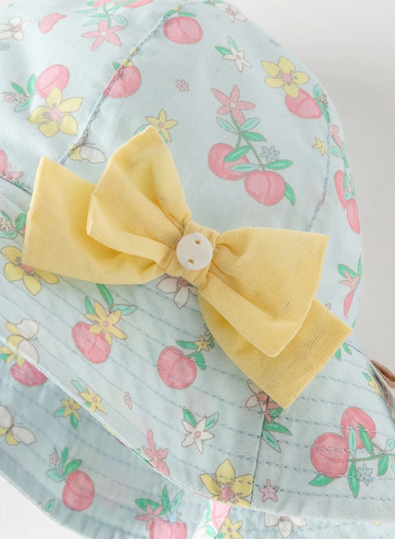 Dave & Bella Baby girl Cherry Print Cotton Sun hat with yellow bow  - Image 3