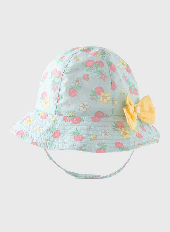 Dave & Bella Baby girl Cherry Print Cotton Sun hat with yellow bow - Image 1