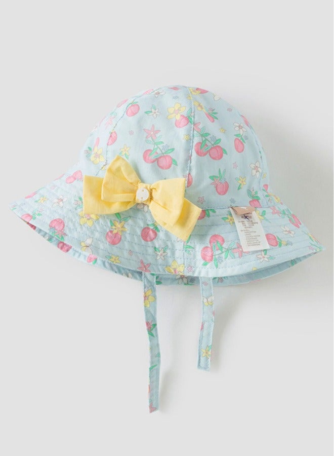 Dave & Bella Baby girl Cherry Print Cotton Sun hat with yellow bow - Image 3