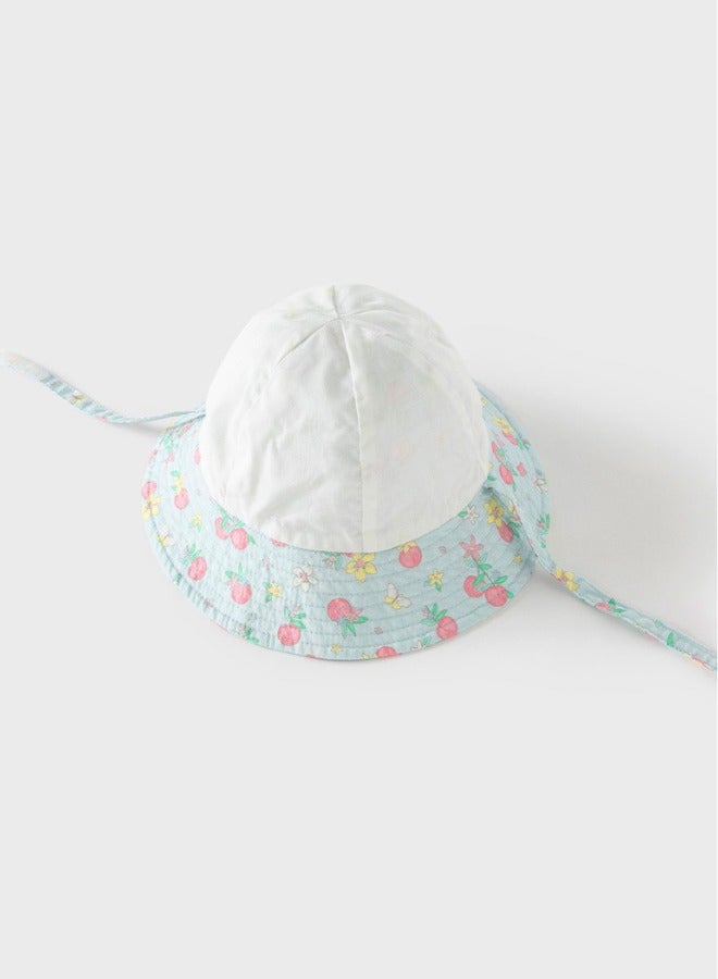Dave & Bella Baby girl Cherry Print Cotton Sun hat with yellow bow - Image 4
