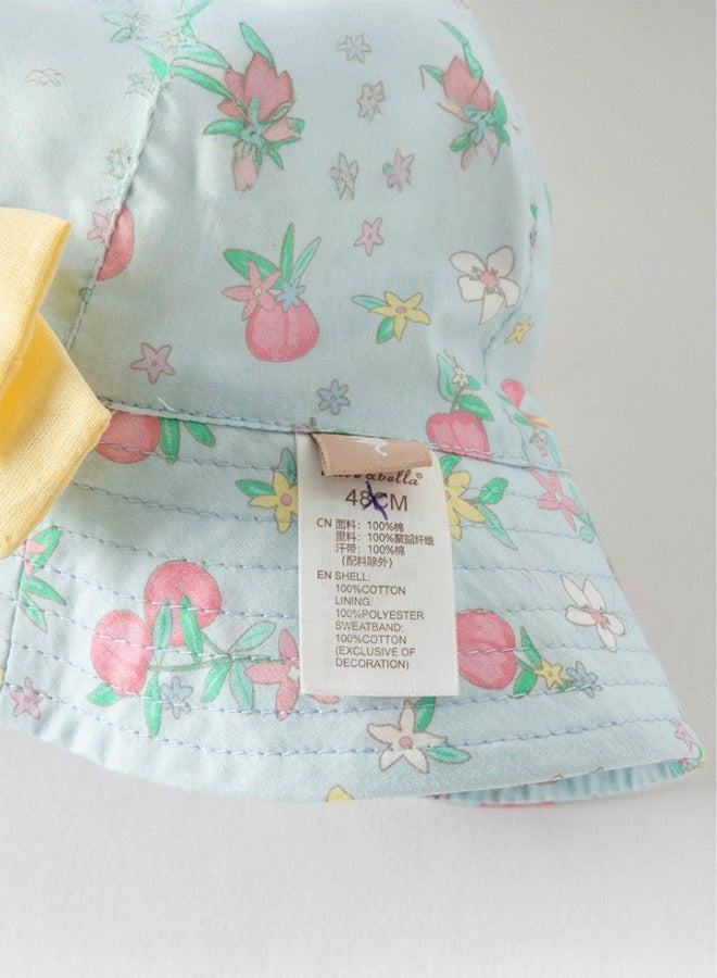 Dave & Bella Baby girl Cherry Print Cotton Sun hat with yellow bow - Image 5