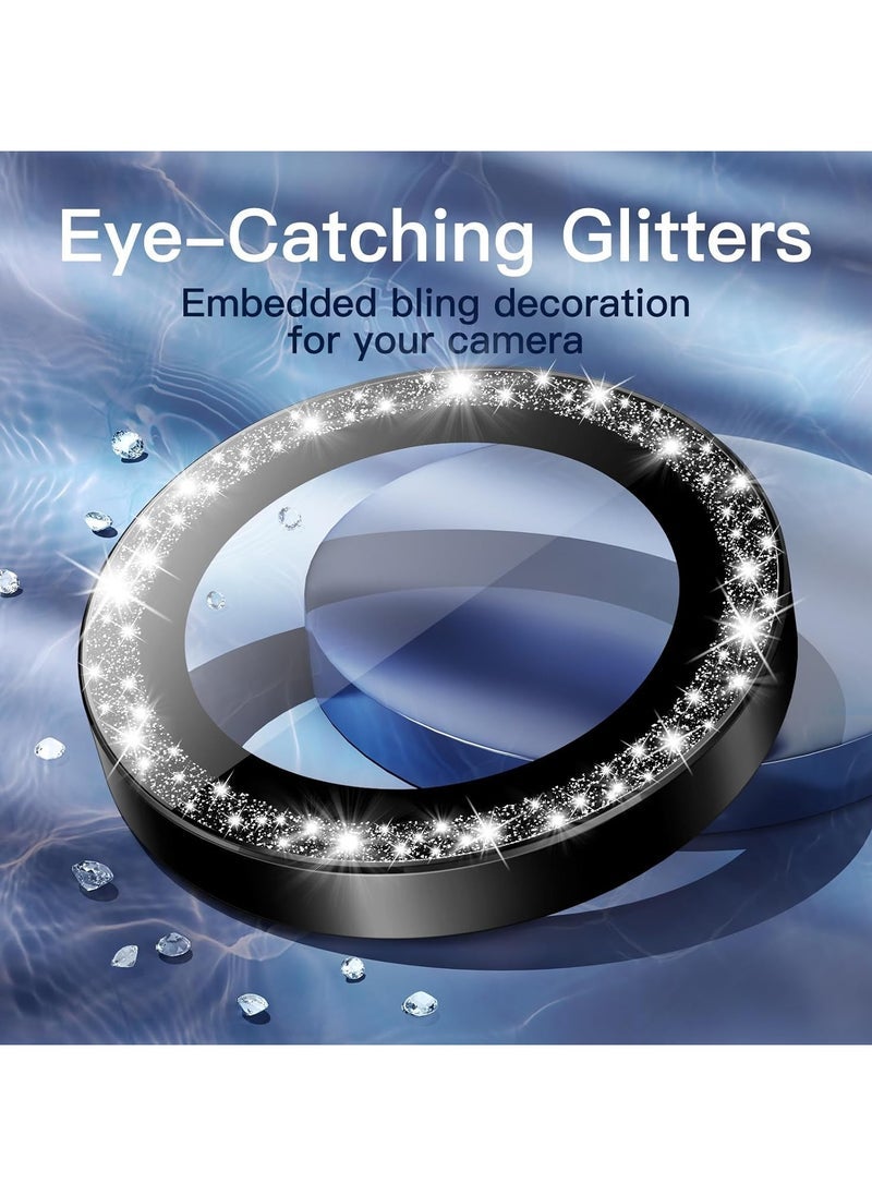 ELTRAZONE Camera Lens Protector for iPhone 16 Pro 6.3-Inch and iPhone 16 Pro Max 6.9-Inch, Bling Glitter Individual 9H Tempered Glass Metal Ring Cover, HD Clear, 1 Set (Black)  - Image 3