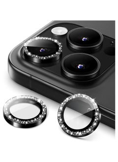 ELTRAZONE Camera Lens Protector for iPhone 16 Pro 6.3-Inch and iPhone 16 Pro Max 6.9-Inch, Bling Glitter Individual 9H Tempered Glass Metal Ring Cover, HD Clear, 1 Set (Black)  - Image 1
