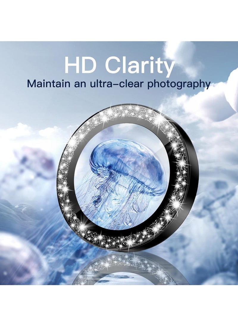 ELTRAZONE Camera Lens Protector for iPhone 16 Pro 6.3-Inch and iPhone 16 Pro Max 6.9-Inch, Bling Glitter Individual 9H Tempered Glass Metal Ring Cover, HD Clear, 1 Set (Black)  - Image 4