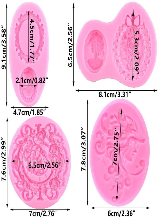Mujiang Cameo with Picture Frame Silicone Molds Lady Avatar Fondant Mold Vintage Photo Frame Chocolate Molds For Cake Decorating Gum Paste Candy Polymer Clay Set Of 4 - Image 2