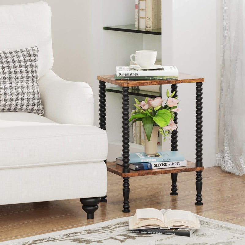 Lifenite Side Table, 2-Tier Wood End Table, Vintage Bedside Nightstand with Open Storage Shelf for Living Room, Bedroom, Office, Rustic Brown - Image 5