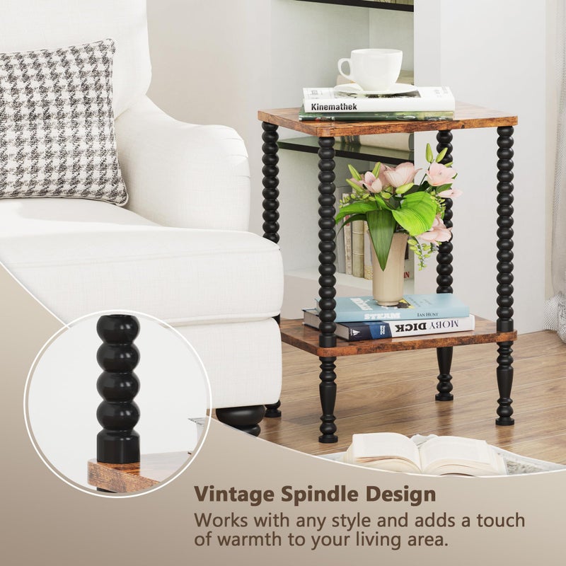 Lifenite Side Table, 2-Tier Wood End Table, Vintage Bedside Nightstand with Open Storage Shelf for Living Room, Bedroom, Office, Rustic Brown - Image 3