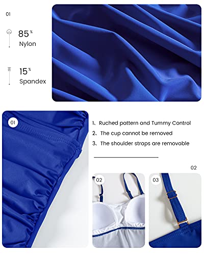 Shuangyu Bandeau Tankini Swimsuits for Women Ruched Tummy Control Top Swimwear with Mid Waist Briefs Purple L - Image 5