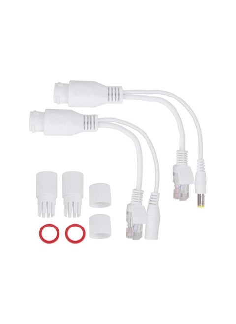 12V PoE Compatibility Adapter, Power Over Ethernet Passive POE Adapter Cable Splitter Waterproof for Surveillance Camera(White)
