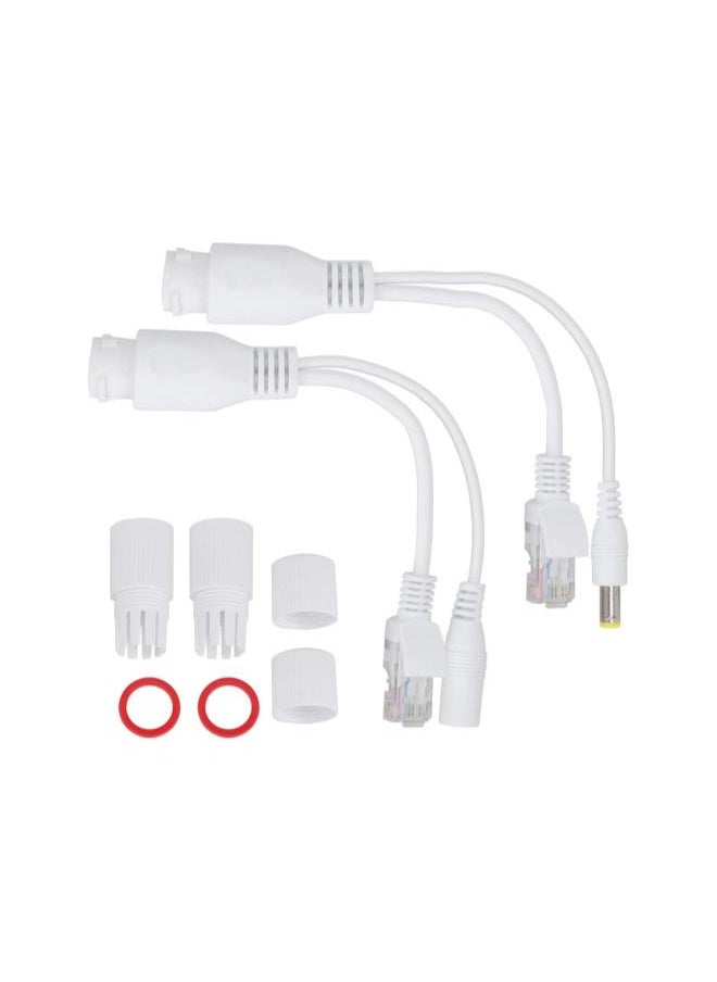 12V PoE Compatibility Adapter, Power Over Ethernet Passive POE Adapter Cable Splitter Waterproof for Surveillance Camera(White)