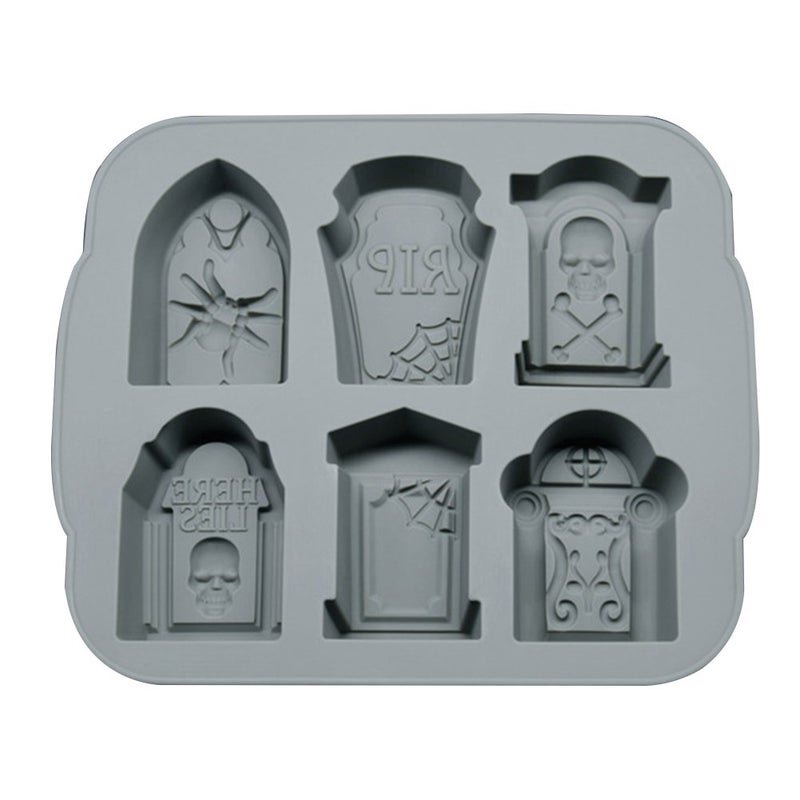 Amosfun Halloween Tombstone Silicone Ice Cube Chocolate Mold Cocktails Whisky Ice Mould Tray Makers Bar Party Accesory (Grey) - Image 1
