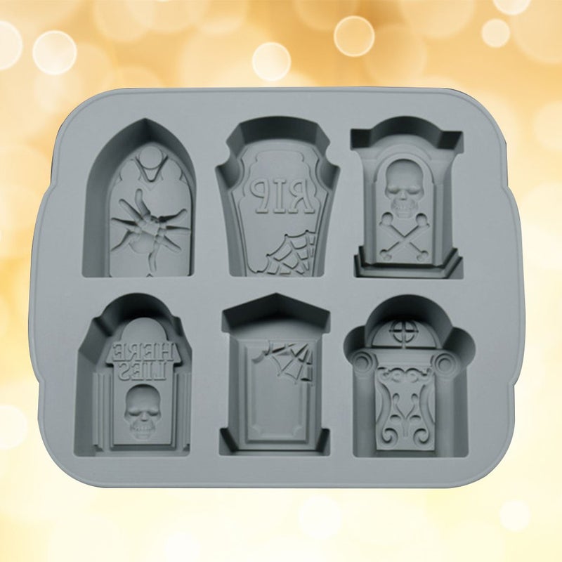 Amosfun Halloween Tombstone Silicone Ice Cube Chocolate Mold Cocktails Whisky Ice Mould Tray Makers Bar Party Accesory (Grey) - Image 2