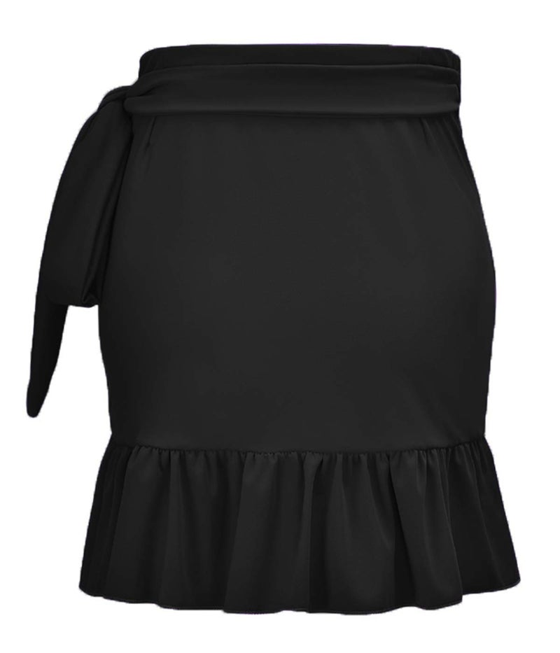 ChinFun Women's Ruffle Sarongs Beach Wrap Swimwear Bikini Tankini Cover Up Swim Skirts Swimdress Solid Black - Image 2