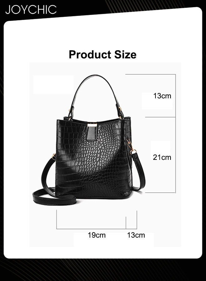 Joychic Fashionable Bucket Bag Korean Style Womens Stone Pattern Handbag Large Capacity Shoulder Crossbody Bag with Detachable Straps for Travel Office Black - Image 5