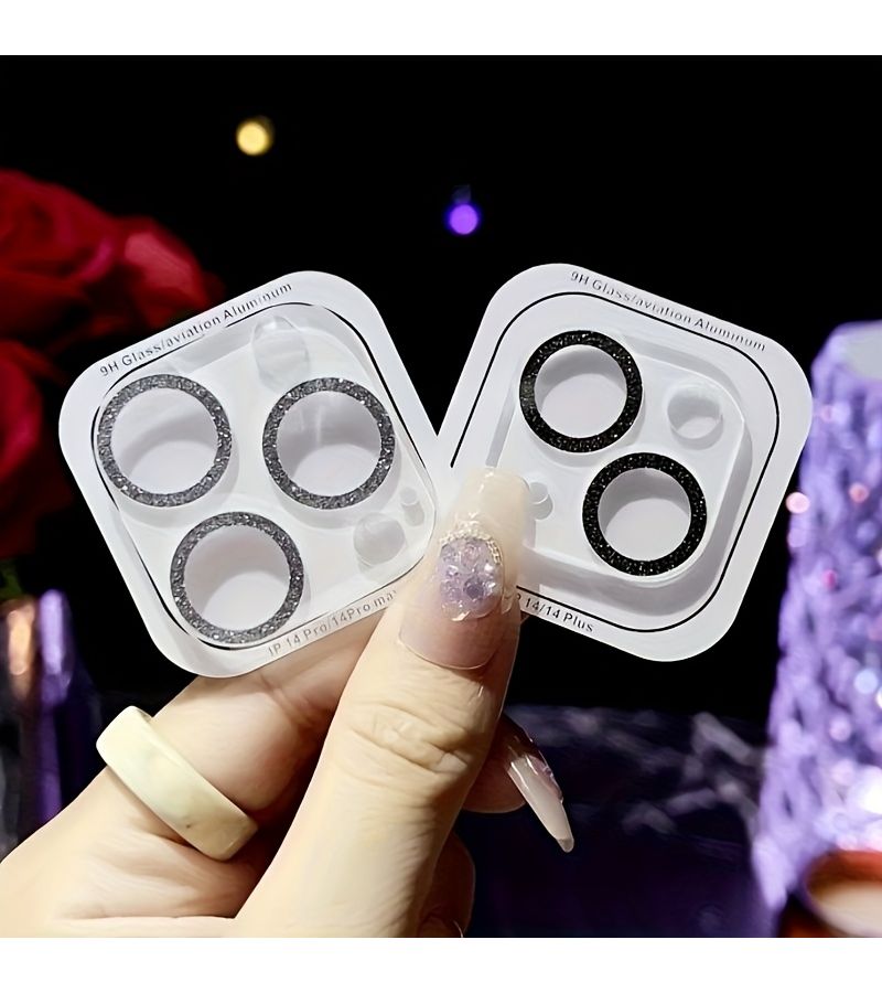 A Set Of 2 Integrated Glitter Lens Protectors Designed For iPhone 17 Pro Featuring 9H Plus Scratch Resistance And Durability Golden Glitter Diamond Design Eye Catching - Image 2