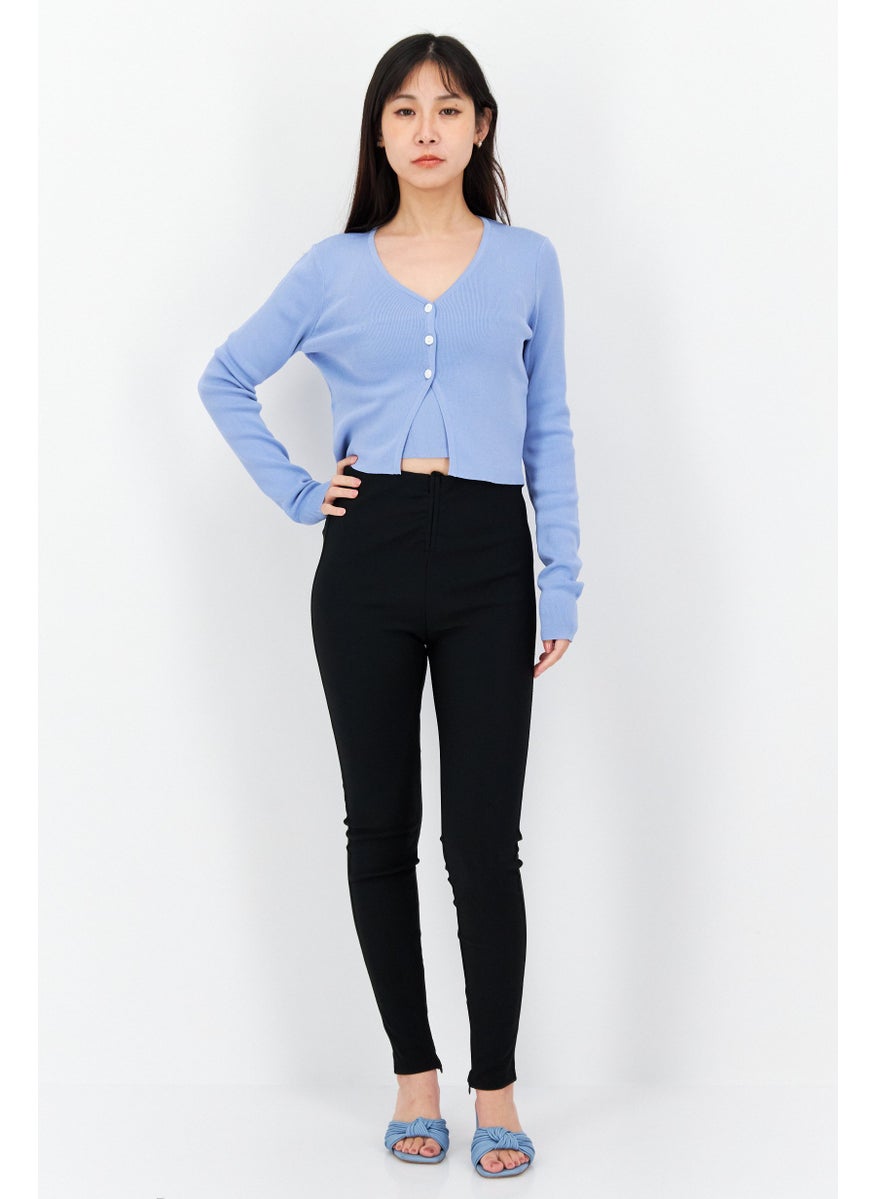 Missguided - Women 2 In 1 V Neck Long Sleeves Textured Cardigan, Blue - Image 1