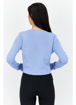 Missguided Women 2 In 1 V Neck Long Sleeves Textured Cardigan, Blue  - Image 3